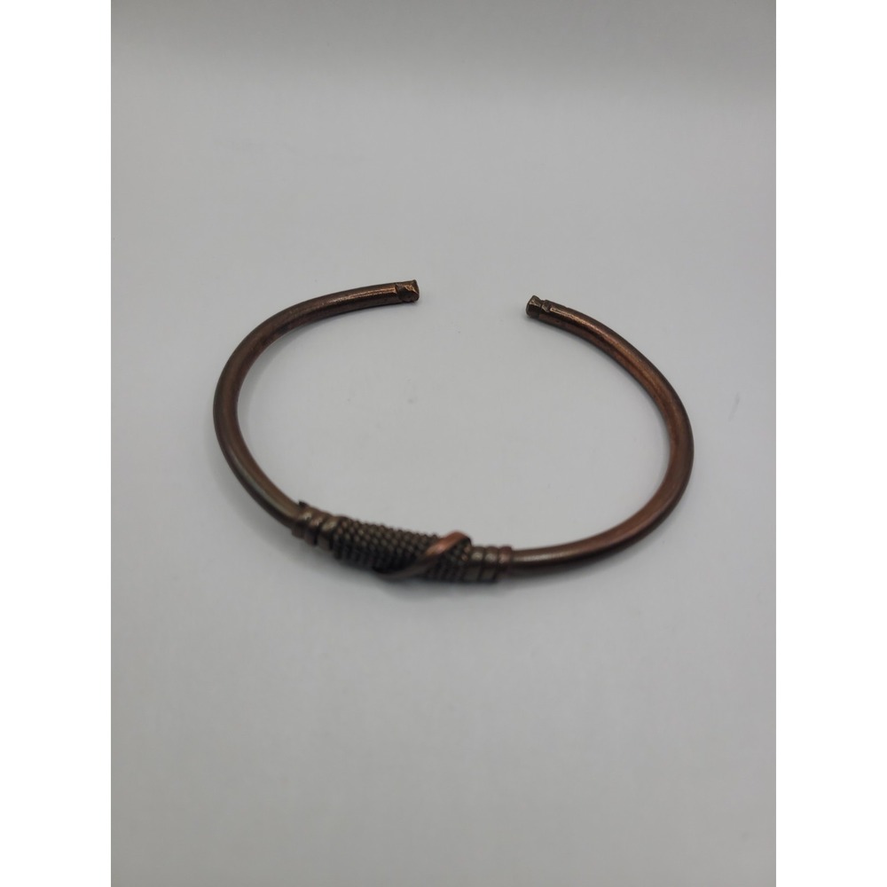 Copper Tone Open Cuff Bracelet Wrapped Wire Center Boho Artisan Tribal Style